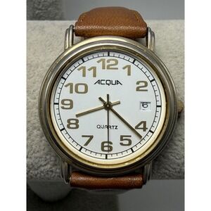 Acqua Timex 1994‎ Watch New Battery Vintage 34MM 7.25" Leather Band Easy Reader
